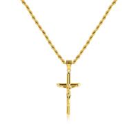 Sterling Silver Plated Cross Necklace for Men Gold Plated Cross Necklaces for Women Trendy Stainless Steel Crucifix Pendant with 3mm 21inch Rope Chain, Stainless Steel, No Gemstone