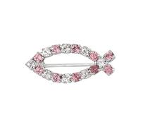 Sterling silver plated light rose and white crystal ichthys fish brooch