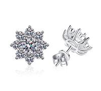 Sterling Silver Plated Platinum Cute Flower Stud Earrings, 1 Ct D Color Moissanite Exquisite Sparkling Jewelry Gift