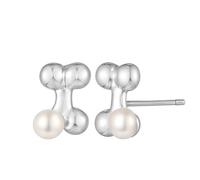 Sterling Silver Polisehd Bone Shape Stud Earrings with Pearl for Women, Silver