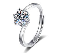 Sterling Silver Promise Ring Band, 925 Vintage Solitaire Moissanite Simple Elegant Wedding Ring