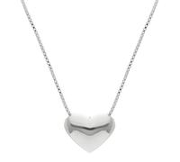 Sterling Silver Puffed Heart Pendant on 16.5 to 18.5 Inch Box Chain - Polished 925 Silver Heart Necklace - Romantic - Classic Symbolic Jewellery for Women - Valentine's Day Gift