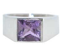 Sterling Silver Purple Amethyst Mens Signet Ring, 925 Authentic Gemstone Gents Jewellery (V)