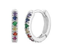 Sterling Silver & Rainbow Crystal Huggie Hoop Earrings