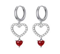 Sterling Silver Red Agate Pendant Earrings Women's Round/Heart-Shaped/Square Red Agate Earrings Jewelry Gift for Mom(Heart)