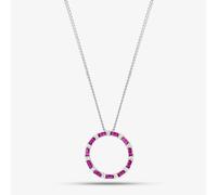 Sterling Silver Red Cubic Zirconia Circle Pendant Necklace S6674