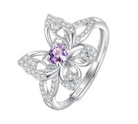 Sterling Silver Ring 925 Sterling Silver Butterfly Ring For Women Girls Natural Ruby/Topaz/Citrine/Peridot/Amethyst Statement Wings Ring Silver Promise Band | Butterfly Jewelry Gift For Her Amethyst