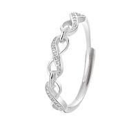 Sterling Silver Ring 925 Sterling Silver Rings For Women Adjustable Infinity Link Forever Love Knot Promise Ring For Her, Anniversary Cz Simulated Diamond Band Jewellery Gifts Platinum Plated