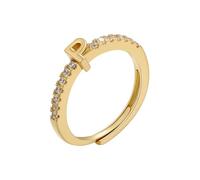 Sterling Silver Ring Gold Plated Initial A-Z Letter Ring For Women Stackable Alphabet Thumb Band Adjustable Cz Engagement Band Jewellery Gifts With Gift Box Letter P-Gold Plated