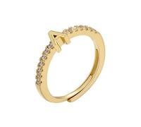 Sterling Silver Ring Gold Plated Initial A-Z Letter Ring For Women Stackable Alphabet Thumb Band Adjustable Cz Engagement Band Jewellery Gifts With Gift Box Letter A-Gold Plated