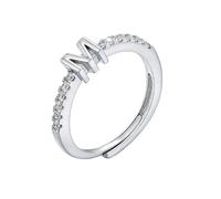 Sterling Silver Ring Gold Plated Initial A-Z Letter Ring For Women Stackable Alphabet Thumb Band Adjustable Cz Engagement Band Jewellery Gifts With Gift Box Letter M