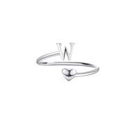 Sterling Silver Ring Initial A-Z Letter Ring For Women Men Stackable Alphabet Thumb Band Adjustable Cz Halo Engagement Band Jewellery Gifts With Gift Box Letter W