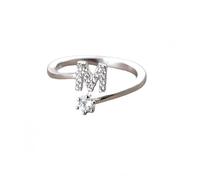 Sterling Silver Ring Initial A-Z Letter Ring For Women Men Stackable Alphabet Thumb Band Adjustable Cz Engagement Band Jewellery Gifts With Gift Box Letter M