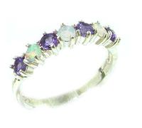Sterling Silver Ring, Natural Fiery Opal & Amethyst Eternity Ring - Size N