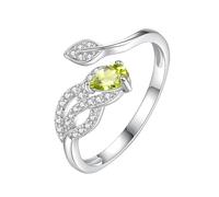 Sterling Silver Ring Natural Ruby/Topaz/Citrine/Peridot/Amethyst Pear Cut Halo Ring 925 Sterling Silver Feather Ring For Women Silver Cubic Zircon Promise Wedding Band | Mothers Day Gift Peridot