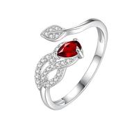 Sterling Silver Ring Natural Ruby/Topaz/Citrine/Peridot/Amethyst Pear Cut Halo Ring 925 Sterling Silver Feather Ring For Women Silver Cubic Zircon Promise Wedding Band | Mothers Day Gift Ruby