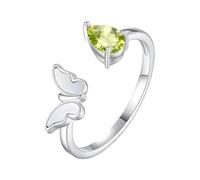 Sterling Silver Ring Natural Ruby/Topaz/Citrine/Peridot/Amethyst Pear Cut Ring 925 Sterling Silver Butterfly Ring For Women Girls Open Finger Band Silver Jewellery| Mothers Day Gift Peridot