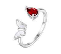 Sterling Silver Ring Natural Ruby/Topaz/Citrine/Peridot/Amethyst Pear Cut Ring 925 Sterling Silver Butterfly Ring For Women Girls Open Finger Band Silver Jewellery| Mothers Day Gift Ruby