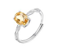 Sterling Silver Ring Natural Ruby/Topaz/Citrine/Peridot/Amethyst Solitaire Halo Ring 925 Sterling Silver Ring For Women Oval Cut Cubic Zirconia Wedding Band Jewellery| Mothers Day Gift Citrine