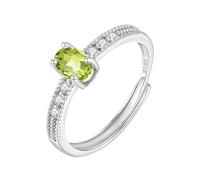 Sterling Silver Ring Natural Ruby/Topaz/Citrine/Peridot/Amethyst Solitaire Halo Ring 925 Sterling Silver Ring For Women Oval Cut Cubic Zirconia Wedding Band Jewellery| Mothers Day Gift Peridot