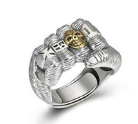 Sterling Silver Ring Retro Thai Silver Skull Power Fist Men Domineering Ring Opening Jewelry-Silver