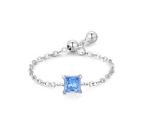 Sterling Silver Ring Silver Birthstone Rings For Women Girls Link Chain Band With Square Crystal Cubic Zirconia Engagement Wedding Bands Adjustable Promise Jewelry Gift Silver Ring (March-Aquamarine