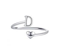 Sterling Silver Ring Silver Initial A-Z Letter Ring for Women Men Adjustable Heart Stackable Thumb Band Fashion Polished Engagement Wedding Promise Band Jewellery With Gift Box D