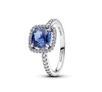 Sterling Silver Ring with Blue Cornflower and Clear Cubic Zirconia
