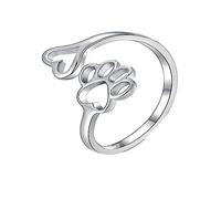 Sterling Silver Rings for Gifts Pet Lovers PawPrint Love Heart Ring 925 Sterling Silver Open Adjustable Ring My Sweet Puppy Pet Jewelry Dog Cat For Women Teen Girls Anxiety Size 13 (A, One Size)