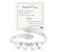 Sterling Silver Rings for Women, Dainty Adjustable Heart Thumb Ring with Beads, Fidget Rings for Anxiety Women Men, Heart Ring Wedding Jewellery Birthday Christmas Anniversaries Gifts