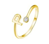 Sterling Silver Rings For Women Initial Letter Rings For Women Girls Gold Plated Stackable Band Adjustable Fashion A-Z Name Finger Band Cubic Zirconia Personalised Jewellery Gift For Men Women P