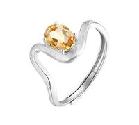 Sterling Silver Rings For Women Natural Ruby/Topaz/Citrine/Peridot/Amethyst Ring 14K Gold Plated 925 Sterling Silver Wave Ring For Women Bridal Wedding Band Beach Jewellery| Mothers Day Gift Citrine