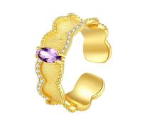 Sterling Silver Rings For Women Wavy Stackable Band Ring For Women 14K Gold Plated Natural Gemstone Oval Cut Halo Band Adjustable Palace Anniversary Wedding Band Amethyst