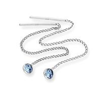 Sterling Silver & Round Blue Zircon CZ Crystal December Birthstone Pull Thru Earrings