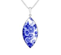 Sterling Silver Royal Crown Derby Blue Floral Marquise Necklace D 00117523