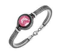 Sterling Silver Royal Crown Derby Pink Mikado Small Round Foxtail Bracelet D FXT-323