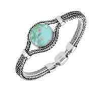 Sterling Silver Royal Crown Derby Turquoise Chatsworth Wallpaper Round Foxtail Bracelet D FXT-318