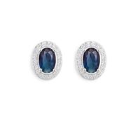 Sterling Silver Sapphire Blue/Ruby Red/Light Blue Aquamarine/Clear CZ Halo Stud Earrings 4mm x 6mm Main Stone (Sapphire Blue)