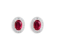 Sterling Silver Sapphire Blue/Ruby Red/Light Blue Aquamarine/Clear CZ Halo Stud Earrings 4mm x 6mm Main Stone (Ruby Red)