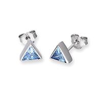 Sterling Silver & Sapphire CZ Crystal Triangle September Birthstone Stud Earrings