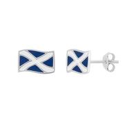 Sterling Silver Scotland Flag Stud Earrings - Hand Painted Blue & White Enamel | Scottish Saltire Jewellery | Gift Box Included | Perfect Scotland Souvenir or Supporter Gift