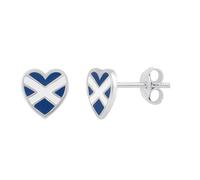 Sterling Silver Scotland Heart Stud Earrings - Blue Enamel Saltire Design | Scottish Flag Jewellery | Gift Box Included | Hypoallergenic Earrings for Women & Girls