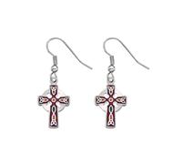 Sterling Silver Scottish Celtic Cross Red Dangle Earrings