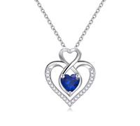 Sterling Silver September Birthstone Necklace for Women Heart Pendant Necklace S925 Silver Infinity Necklaces Blue Sapphire Anniversary Jewellery Sept Birthday Gifts for Her Ladies Girls Mum