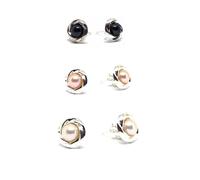 Sterling Silver Set of Three 5-6mm Freshwater Cultured Pearl Stud Earrings in Black, Pink and White Anderson and Webb