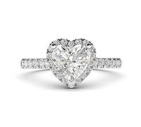 Sterling Silver Simulated Heart-shaped Diamond Halo Engagement Ring with Side Stones Promise Bridal Ring (K)