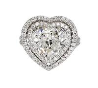 Sterling Silver Simulated Heart-Shaped Diamond Or Moissanite Halo Engagement Ring with Side Stones Promise Bridal Ring CZ Heart Diamond Cubic Zirconia Wedding Band Promise Rings Size L1/2
