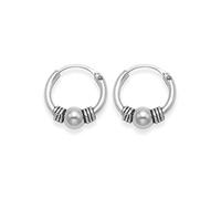 Sterling Silver SMALL Bali Hoop earrings, ball & twists - Size - Small: 9.5mm diameter. BEWARE 9mm is TINY & FIDDLY TO INSERT. 6200