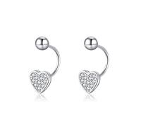 Sterling Silver Small CZ Heart Half Hoop Earrings for Women Love Half Hoop Earrings Cartilage Helix Piercing Ball Studs
