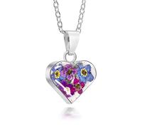 Sterling Silver Small Heart Pendant Made with Real Flowers Purple Mix …